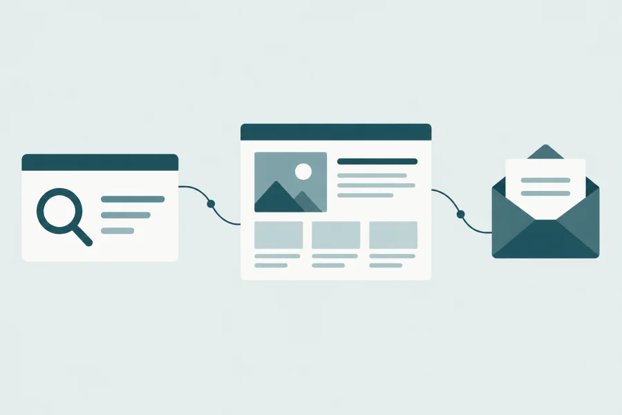 Conceptual illustration linking search, a website and an enquiry.